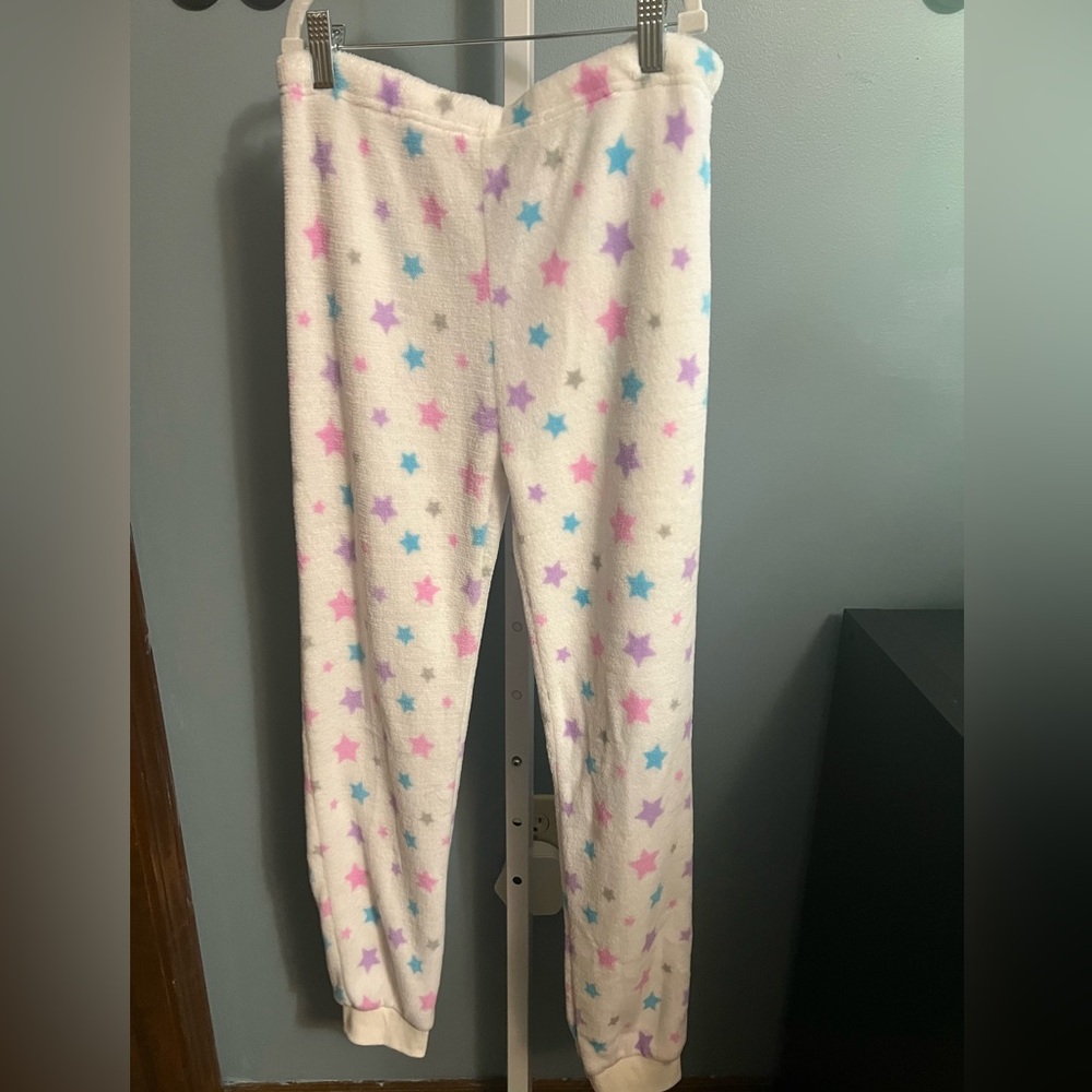 🇺🇸$3🇺🇸 Canyon Creek White Plush Star Pajama Pants Pink, Purple & Blue Preloved